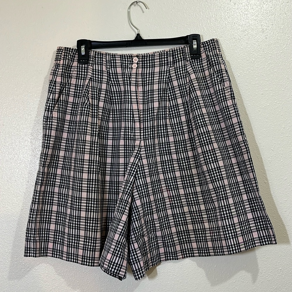 H G Preffered pink and black checked Bermuda shorts. Size 10. Small flaw